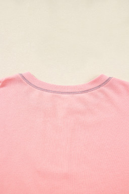 Apricot Pink Exposed Seam Colorblock Patchwork Split Cuffs Oversized Sweatshirt