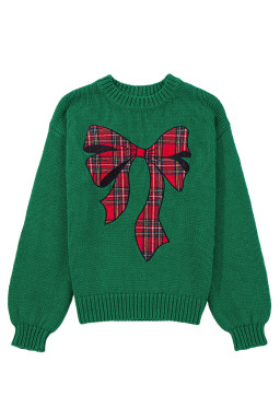 Evergreen Plaid Bow Graphic Christmas Sweater