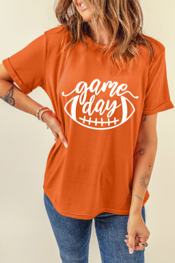 Orange game day Football Heat Transfer Printing Womens T Shirt