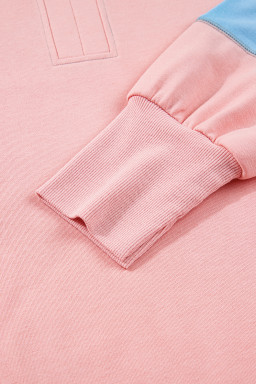Apricot Pink Exposed Seam Colorblock Patchwork Split Cuffs Oversized Sweatshirt
