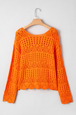Carrot Solid Color Crochet Scallop Edge Sweater