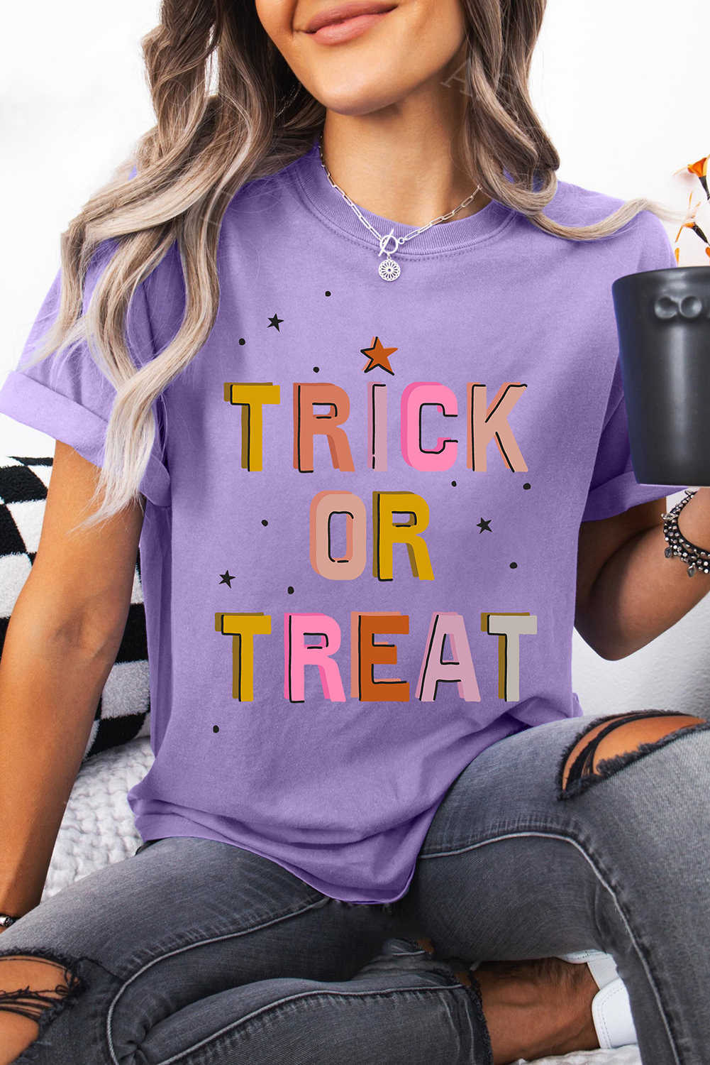 Wisteria TRICK OR TREAT Halloween Heat Transfer Printing Graphic T Shirt