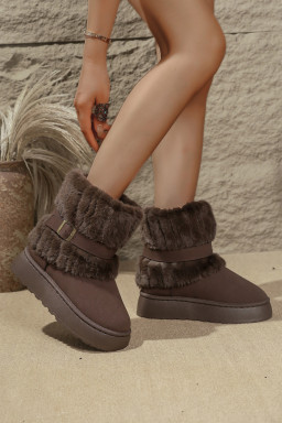 Dark Brown Faux Fur Plush Winter Snow Boots
