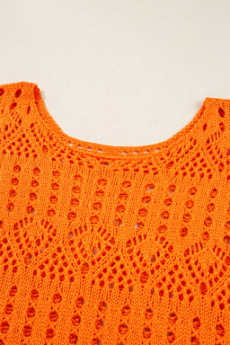 Carrot Solid Color Crochet Scallop Edge Sweater