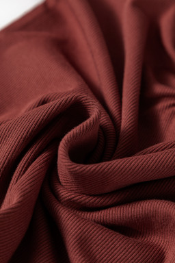 Burgundy Ruched Sweetheart Neck Ribbed Long Sleeve Top