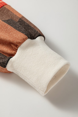 Beige Plaid Patchwork Long Sleeve Exposed Seam Loose Top