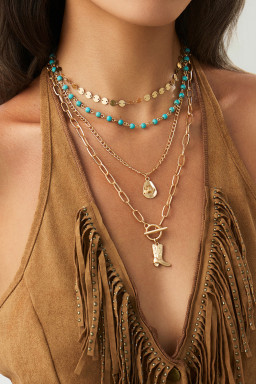 Gold Boot Pendant Turquoise Necklace Set