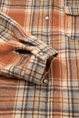 Brown Plaid Print Flap Pocket Button Plus Size Shirt