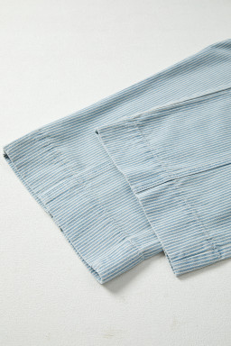 Sky Blue Striped Mid Rise Drawstring Waist Jeans