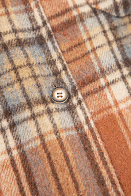 Brown Plaid Print Flap Pocket Button Plus Size Shirt