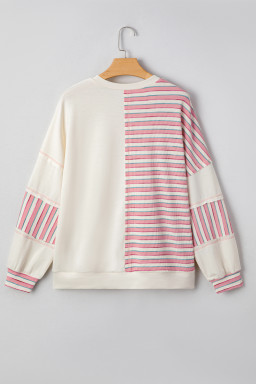 Pink Striped Patchwork Oversized Pullover Top