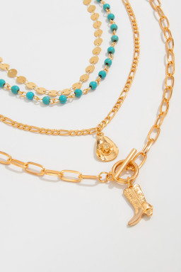 Gold Boot Pendant Turquoise Necklace Set