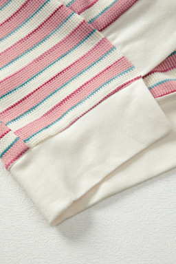 Pink Striped Patchwork Oversized Pullover Top