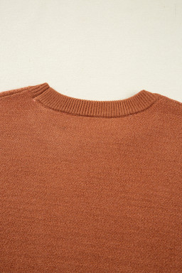 Brown Floral Pattern Short Puff Sleeve Sweater