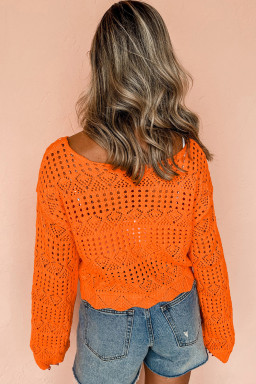 Carrot Solid Color Crochet Scallop Edge Sweater