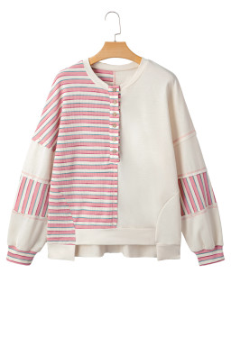 Pink Striped Patchwork Oversized Pullover Top