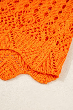 Carrot Solid Color Crochet Scallop Edge Sweater