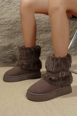 Dark Brown Faux Fur Plush Winter Snow Boots