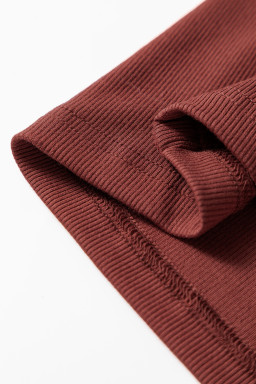 Burgundy Ruched Sweetheart Neck Ribbed Long Sleeve Top