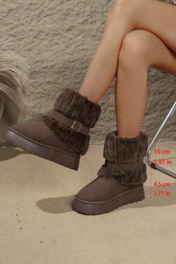 Dark Brown Faux Fur Plush Winter Snow Boots