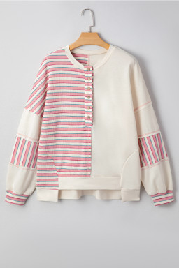 Pink Striped Patchwork Oversized Pullover Top