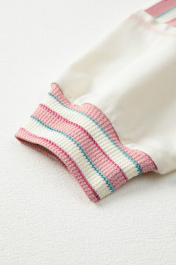 Pink Striped Patchwork Oversized Pullover Top