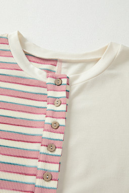 Pink Striped Patchwork Oversized Pullover Top