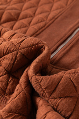 Straw Yellow Textured Zipper Neck Long Sleeve Pullover Sweatshirt