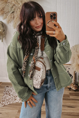 Smoke Green Pocket Collared Button Front Denim Jacket