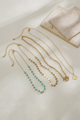 Gold Boho Circle Pendant Multi-Layered Necklace Set