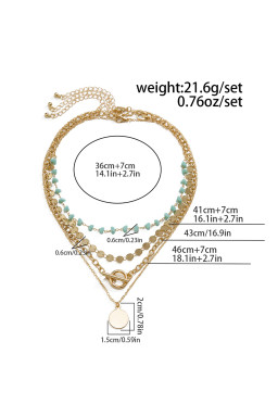 Gold Boho Circle Pendant Multi-Layered Necklace Set