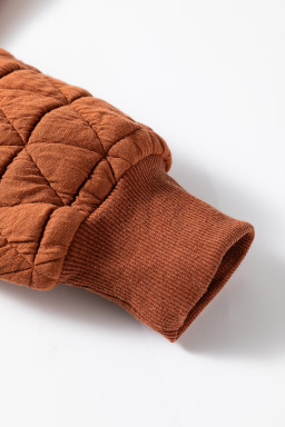 Straw Yellow Textured Zipper Neck Long Sleeve Pullover Sweatshirt