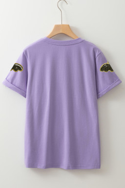 Wisteria Sequin Halloween Bat Patched Casual T Shirt