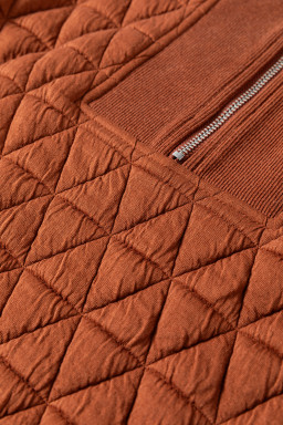 Straw Yellow Textured Zipper Neck Long Sleeve Pullover Sweatshirt