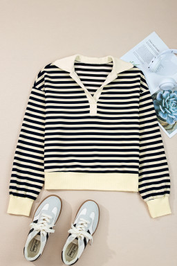 Blue Striped Long Sleeve V Neck Top
