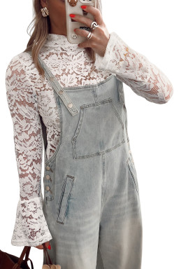 White Lace Crochet Bell Sleeve Mock Neck Blouse