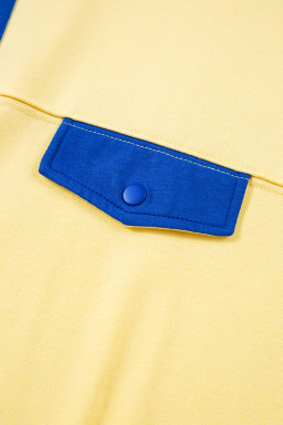 Yellow Colorblock Patchwork Half Button Pullover and Shorts Outfit