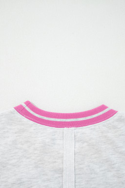 Gray Flower Patch Contrast Trim Crew Neck Sweatshirt