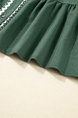 Canton Contrast Ricrac Trim Button V Neck Knotted Bracelet Sleeve Dress