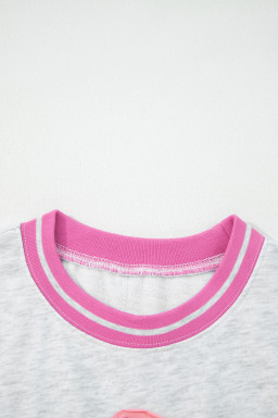 Gray Flower Patch Contrast Trim Crew Neck Sweatshirt