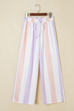 Purple Striped Colorblock High Waist Wide Leg Pants
