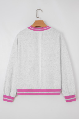 Gray Flower Patch Contrast Trim Crew Neck Sweatshirt