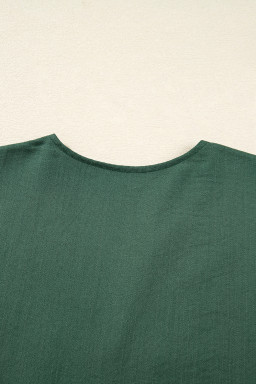 Canton Contrast Ricrac Trim Button V Neck Knotted Bracelet Sleeve Dress