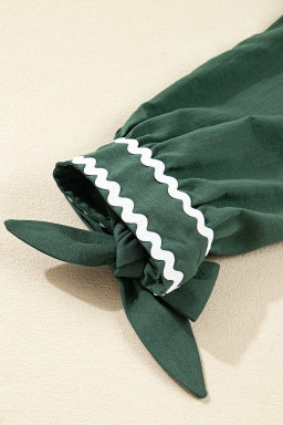 Canton Contrast Ricrac Trim Button V Neck Knotted Bracelet Sleeve Dress