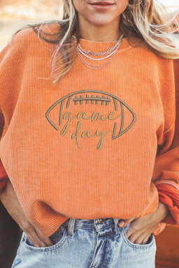 Orange Football Graphic Game Day Embroidered Corded Sweatshirt