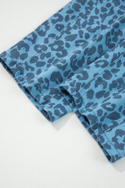 Sky Blue Leopard Print Straight Loose Jeans