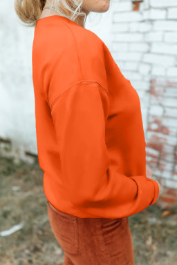 Orange Solid Color Classic Crewneck Pullover Sweatshirt