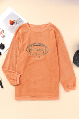 Orange Football Graphic Game Day Embroidered Corded Sweatshirt