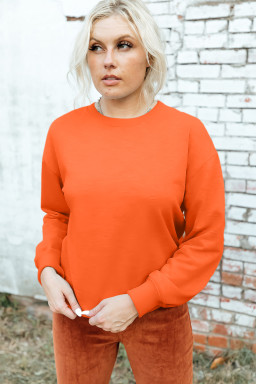 Orange Solid Color Classic Crewneck Pullover Sweatshirt