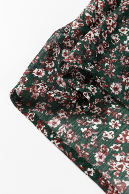 Green Ditsy Floral Print Sweetheart Neck Smocked Back Mini Dress